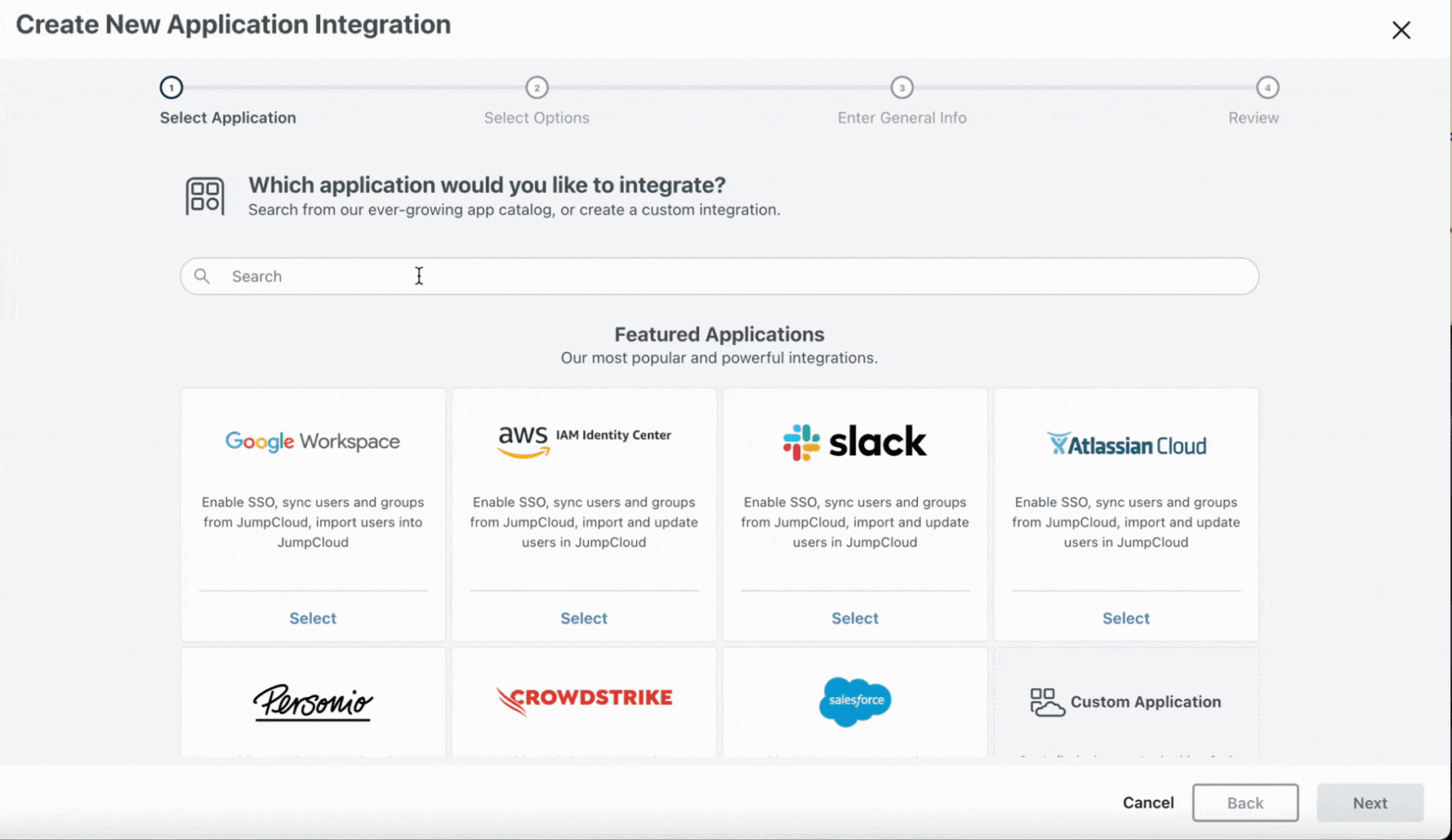 Create and save a new application integration